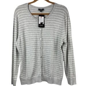 Jones New York Cardigan Sweater‎ Womens XXL Gray Ivory Striped Long Sleeves NWT